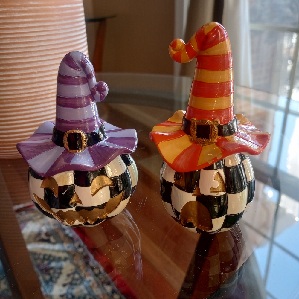 Mackenzy-childs Set 2 Mini Happy Jack Pumpkin with Hat